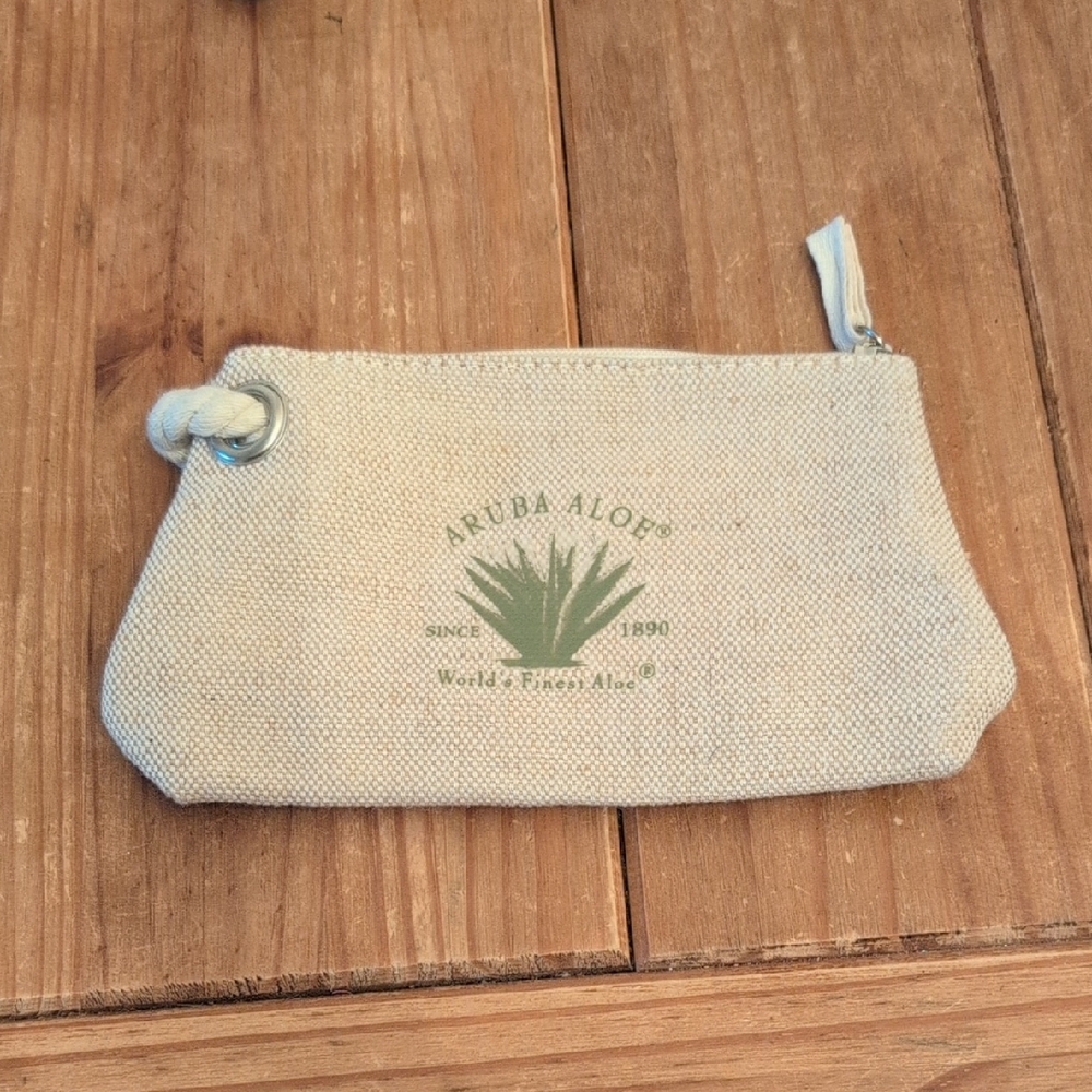 Aruba Aloe Lined Canvas Tan Colored  Makeup Bag, 7.5" x 4.5"